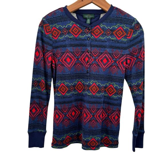 LRL Ralph Lauren Jens Western Shirt T-Shirt Mp Long Sleeve Blue Red Button Crew - Picture 1 of 7